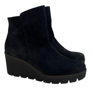 Gabor Suede Wedge Heel Ankle Booties Black Women's US Size 7.5